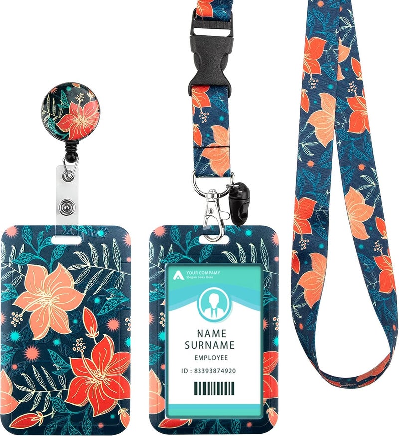 Hinsly ID Badge Holder with Lanyard, Retractable Badge Holders Reels with Lanyards Adjustable, for Women Kids Teacher Nurses Doctor Student - Image 1